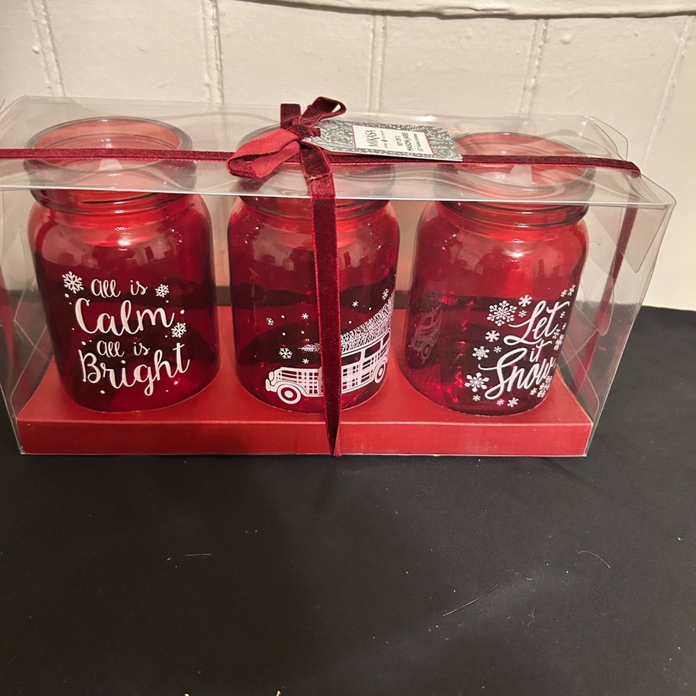 Mikasa Holiday Mason Jars Set Of Three With Tea Lights/NIB